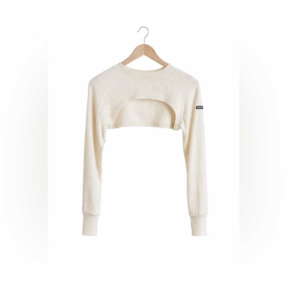 NWOT ECHT Ribbed High Cut Long Sleeve Shrug Bolero - Size Medium, Ivory